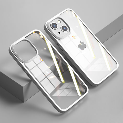 Coque Rebord Contour Silicone et Vitre Transparente Miroir Housse Etui M04 pour Apple iPhone 13 Blanc