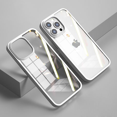 Coque Rebord Contour Silicone et Vitre Transparente Miroir Housse Etui M04 pour Apple iPhone 13 Pro Blanc