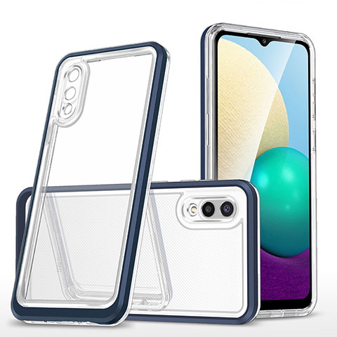 Coque Rebord Contour Silicone et Vitre Transparente Miroir Housse Etui MQ1 pour Samsung Galaxy A02 Bleu