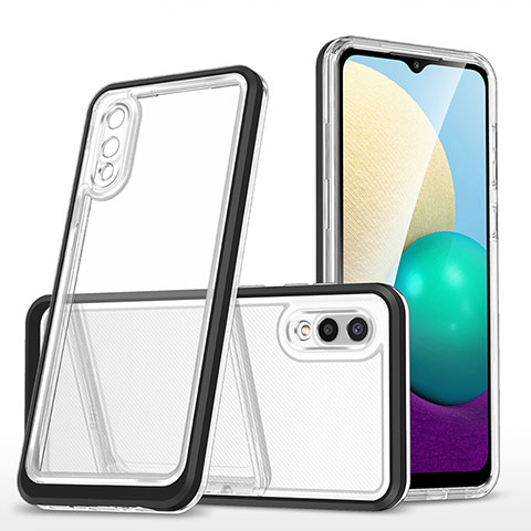 Coque Rebord Contour Silicone et Vitre Transparente Miroir Housse Etui MQ1 pour Samsung Galaxy A02 Noir