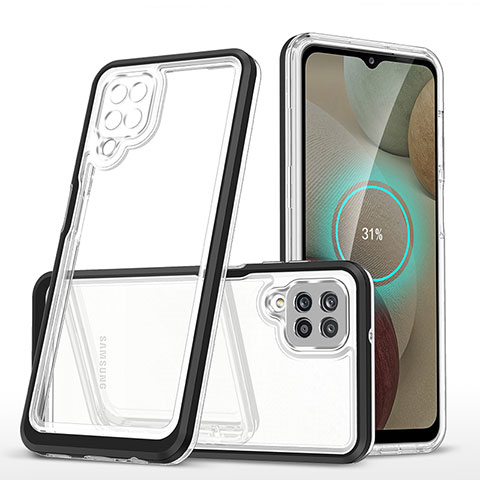 Coque Rebord Contour Silicone et Vitre Transparente Miroir Housse Etui MQ1 pour Samsung Galaxy A12 5G Noir