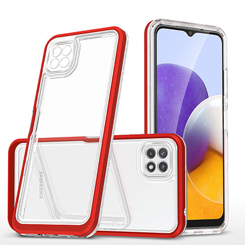 Coque Rebord Contour Silicone et Vitre Transparente Miroir Housse Etui MQ1 pour Samsung Galaxy A22 5G Rouge