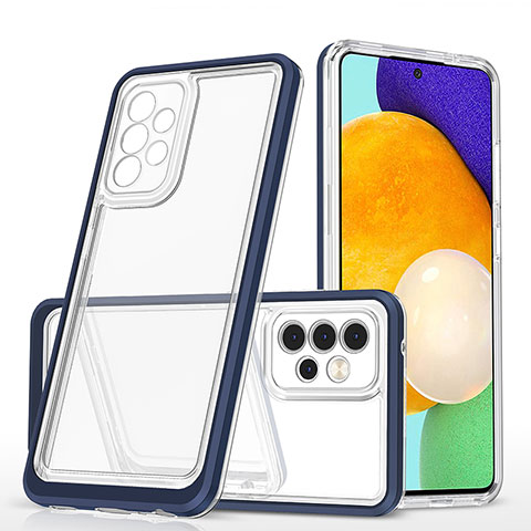 Coque Rebord Contour Silicone et Vitre Transparente Miroir Housse Etui MQ1 pour Samsung Galaxy A52s 5G Bleu