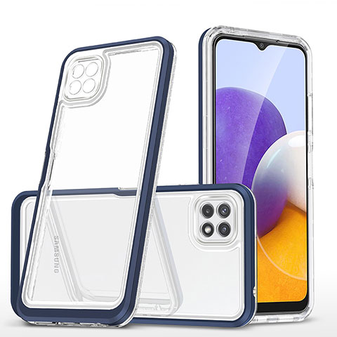 Coque Rebord Contour Silicone et Vitre Transparente Miroir Housse Etui MQ1 pour Samsung Galaxy F42 5G Bleu