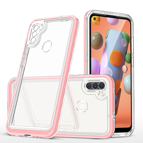 Coque Rebord Contour Silicone et Vitre Transparente Miroir Housse Etui MQ1 pour Samsung Galaxy M11 Or Rose