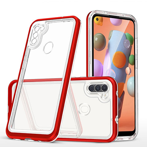 Coque Rebord Contour Silicone et Vitre Transparente Miroir Housse Etui MQ1 pour Samsung Galaxy M11 Rouge