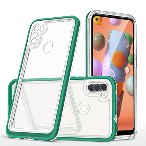 Coque Rebord Contour Silicone et Vitre Transparente Miroir Housse Etui MQ1 pour Samsung Galaxy M11 Vert