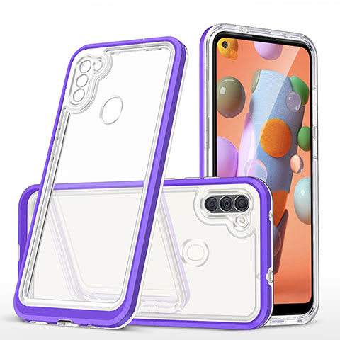 Coque Rebord Contour Silicone et Vitre Transparente Miroir Housse Etui MQ1 pour Samsung Galaxy M11 Violet