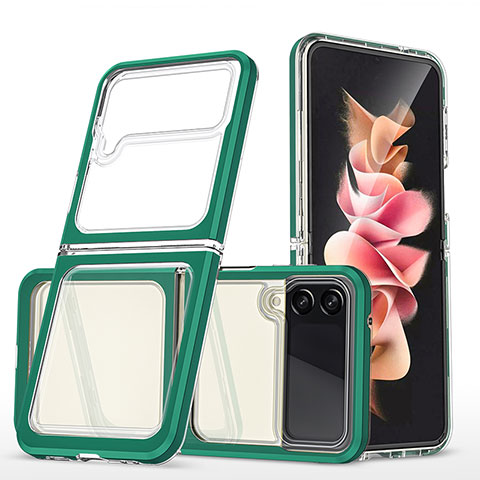 Coque Rebord Contour Silicone et Vitre Transparente Miroir Housse Etui MQ1 pour Samsung Galaxy Z Flip3 5G Vert