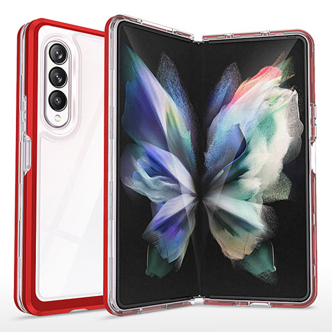 Coque Rebord Contour Silicone et Vitre Transparente Miroir Housse Etui MQ1 pour Samsung Galaxy Z Fold3 5G Rouge