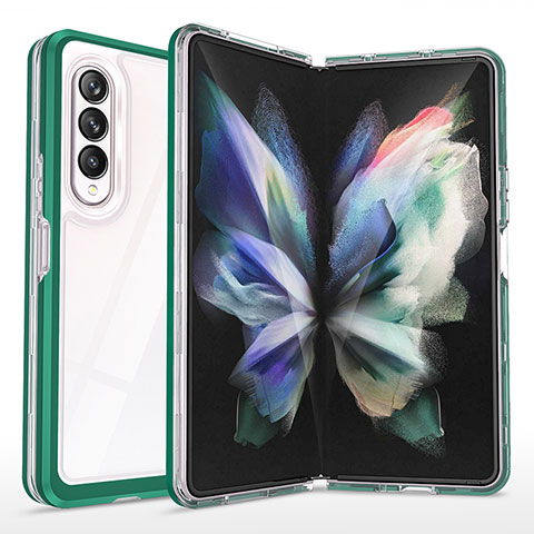 Coque Rebord Contour Silicone et Vitre Transparente Miroir Housse Etui MQ1 pour Samsung Galaxy Z Fold3 5G Vert