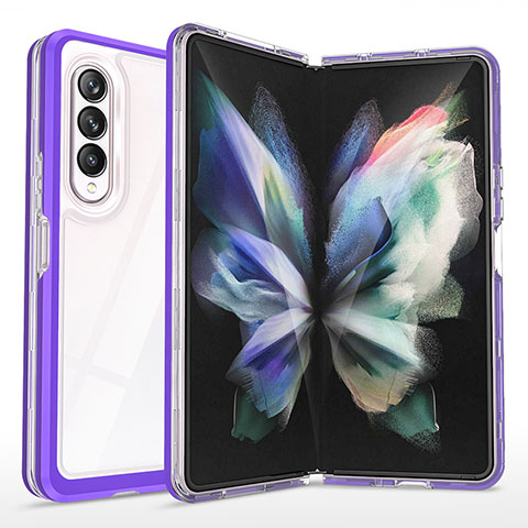 Coque Rebord Contour Silicone et Vitre Transparente Miroir Housse Etui MQ1 pour Samsung Galaxy Z Fold3 5G Violet