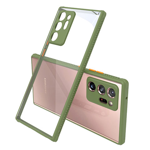 Coque Rebord Contour Silicone et Vitre Transparente Miroir Housse Etui N02 pour Samsung Galaxy Note 20 Ultra 5G Vert Armee