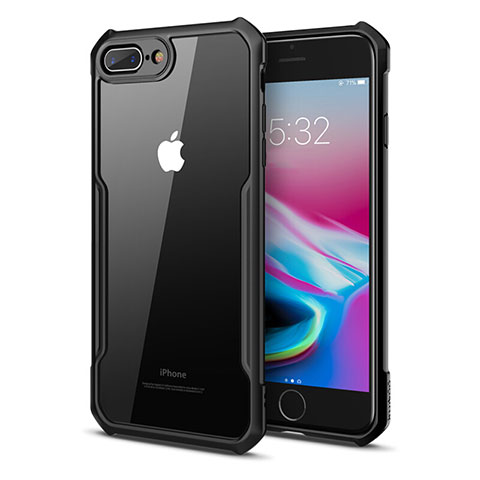 Coque Rebord Contour Silicone et Vitre Transparente Miroir Housse Etui P01 pour Apple iPhone 7 Plus Noir