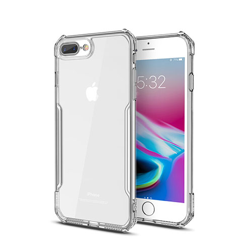 Coque Rebord Contour Silicone et Vitre Transparente Miroir Housse Etui P01 pour Apple iPhone 8 Plus Clair