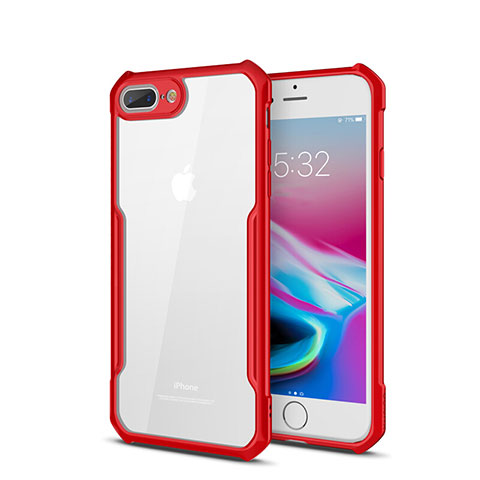 Coque Rebord Contour Silicone et Vitre Transparente Miroir Housse Etui P01 pour Apple iPhone 8 Plus Rouge