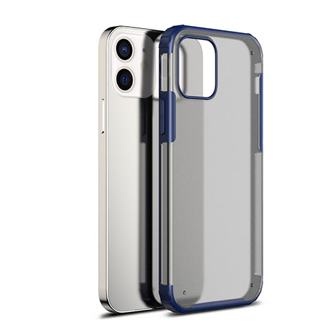 Coque Rebord Contour Silicone et Vitre Transparente Miroir Housse Etui pour Apple iPhone 12 Bleu