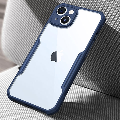 Coque Rebord Contour Silicone et Vitre Transparente Miroir Housse Etui pour Apple iPhone 14 Plus Bleu