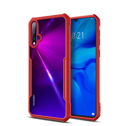 Coque Rebord Contour Silicone et Vitre Transparente Miroir Housse Etui pour Huawei Nova 5 Pro Rouge