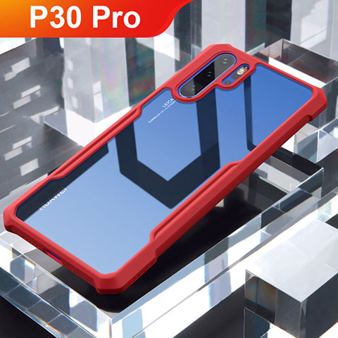 Coque Rebord Contour Silicone et Vitre Transparente Miroir Housse Etui pour Huawei P30 Pro Rouge