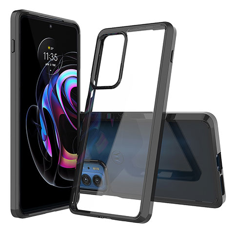 Coque Rebord Contour Silicone et Vitre Transparente Miroir Housse Etui pour Motorola Moto Edge 20 Pro 5G Noir