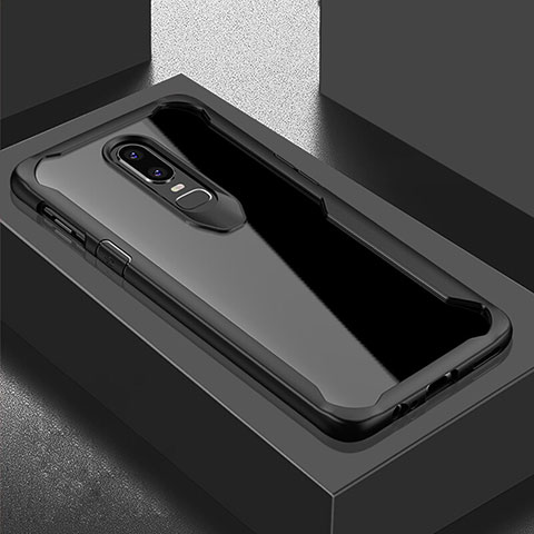 Coque Rebord Contour Silicone et Vitre Transparente Miroir Housse Etui pour OnePlus 6T Noir