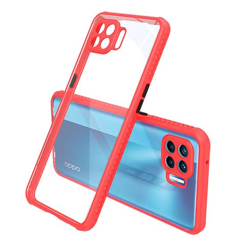 Coque Rebord Contour Silicone et Vitre Transparente Miroir Housse Etui pour Oppo F17 Pro Rouge