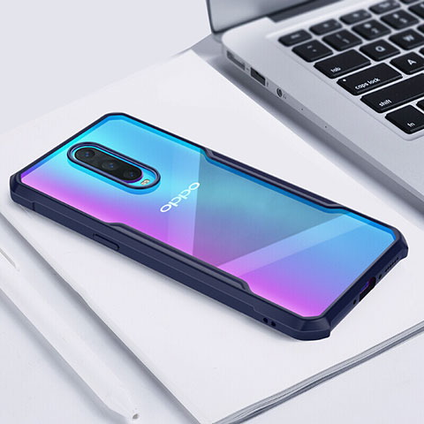 Coque Rebord Contour Silicone et Vitre Transparente Miroir Housse Etui pour Oppo R17 Pro Bleu