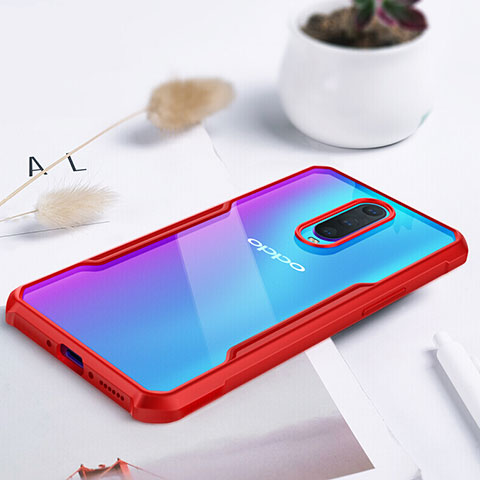 Coque Rebord Contour Silicone et Vitre Transparente Miroir Housse Etui pour Oppo R17 Pro Rouge