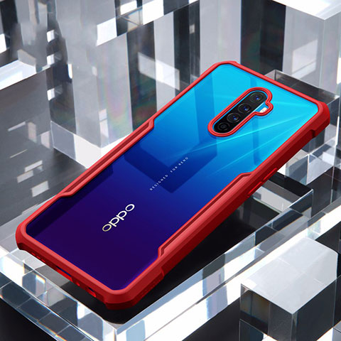 Coque Rebord Contour Silicone et Vitre Transparente Miroir Housse Etui pour Oppo Reno Ace Rouge