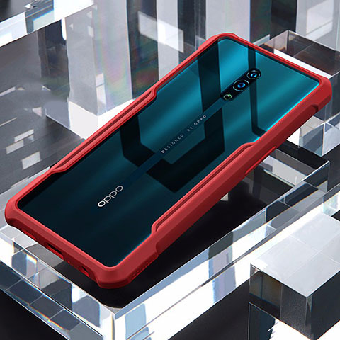 Coque Rebord Contour Silicone et Vitre Transparente Miroir Housse Etui pour Oppo Reno Rouge