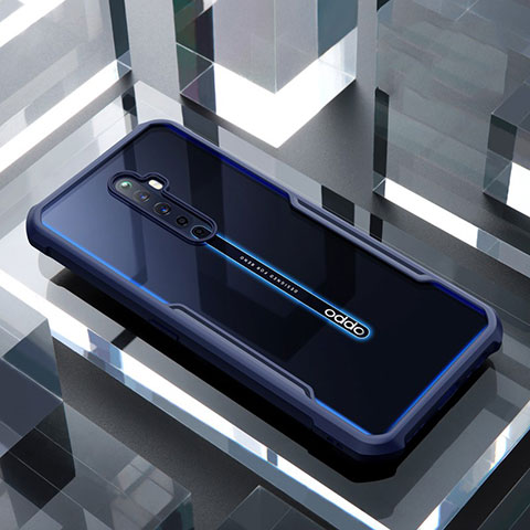 Coque Rebord Contour Silicone et Vitre Transparente Miroir Housse Etui pour Oppo Reno2 Z Bleu