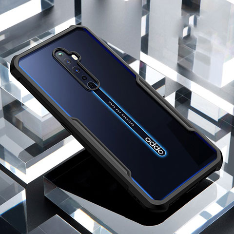 Coque Rebord Contour Silicone et Vitre Transparente Miroir Housse Etui pour Oppo Reno2 Z Noir