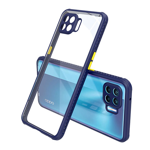 Coque Rebord Contour Silicone et Vitre Transparente Miroir Housse Etui pour Oppo Reno4 Lite Bleu