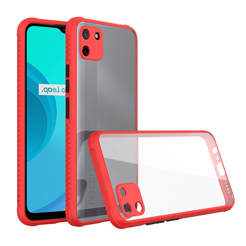 Coque Rebord Contour Silicone et Vitre Transparente Miroir Housse Etui pour Realme C11 Rouge