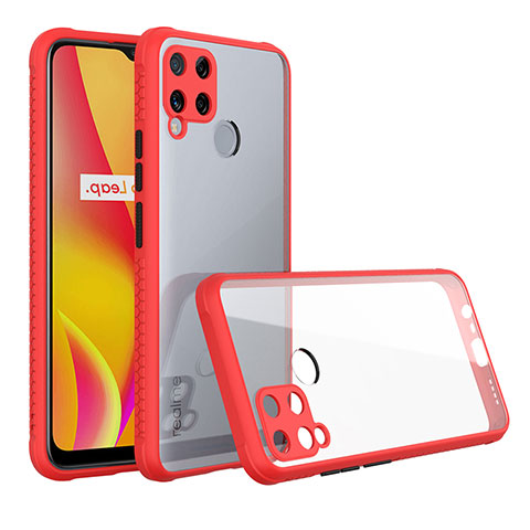 Coque Rebord Contour Silicone et Vitre Transparente Miroir Housse Etui pour Realme C15 Rouge