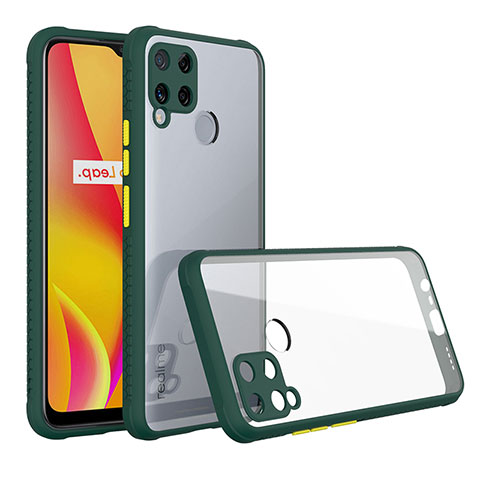 Coque Rebord Contour Silicone et Vitre Transparente Miroir Housse Etui pour Realme C15 Vert Nuit