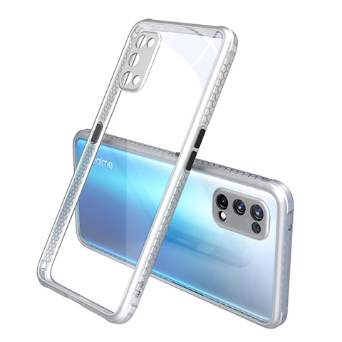 Coque Rebord Contour Silicone et Vitre Transparente Miroir Housse Etui pour Realme X7 5G Argent