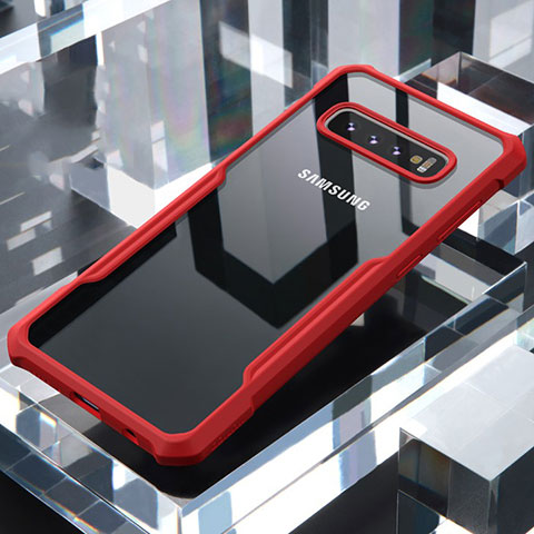 Coque Rebord Contour Silicone et Vitre Transparente Miroir Housse Etui pour Samsung Galaxy S10 5G Rouge