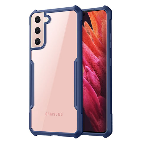 Coque Rebord Contour Silicone et Vitre Transparente Miroir Housse Etui pour Samsung Galaxy S21 Plus 5G Bleu