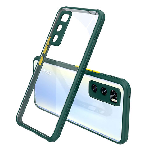 Coque Rebord Contour Silicone et Vitre Transparente Miroir Housse Etui pour Vivo V20 SE Vert Nuit