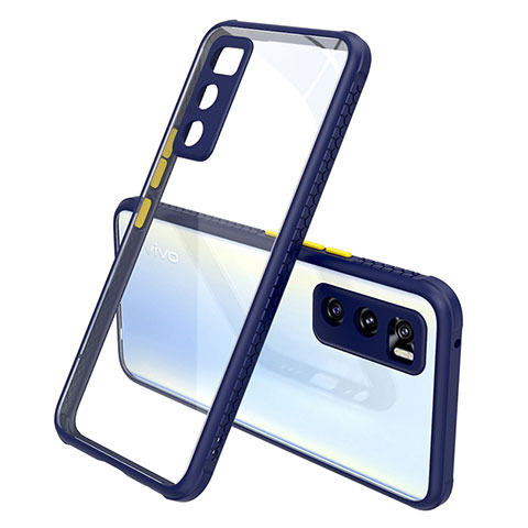 Coque Rebord Contour Silicone et Vitre Transparente Miroir Housse Etui pour Vivo Y70 (2020) Bleu Royal