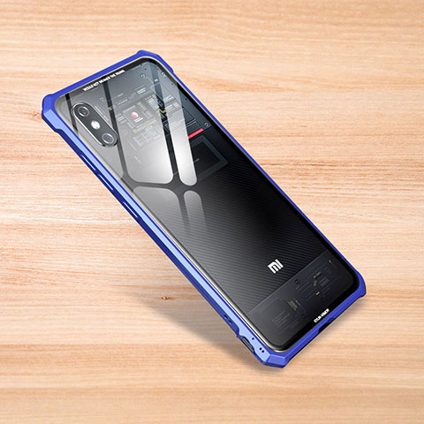 Coque Rebord Contour Silicone et Vitre Transparente Miroir Housse Etui pour Xiaomi Mi 8 Pro Global Version Bleu