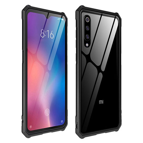 Coque Rebord Contour Silicone et Vitre Transparente Miroir Housse Etui pour Xiaomi Mi 9 Pro Noir