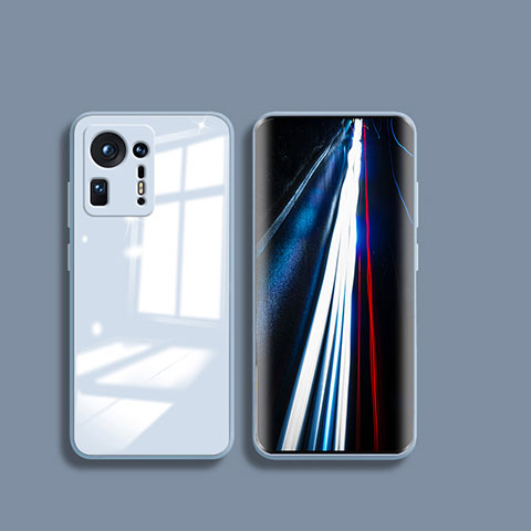 Coque Rebord Contour Silicone et Vitre Transparente Miroir Housse Etui pour Xiaomi Mi Mix 4 5G Bleu Clair