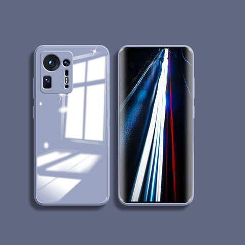 Coque Rebord Contour Silicone et Vitre Transparente Miroir Housse Etui pour Xiaomi Mi Mix 4 5G Gris Lavende