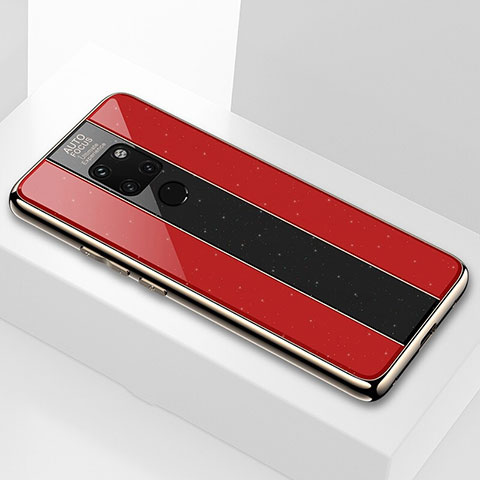 Coque Rebord Contour Silicone et Vitre Transparente Miroir Housse Etui Q04 pour Huawei Mate 20 Rouge