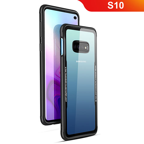 Coque Rebord Contour Silicone et Vitre Transparente Miroir Housse Etui T01 pour Samsung Galaxy S10 5G Noir