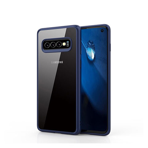 Coque Rebord Contour Silicone et Vitre Transparente Miroir Housse Etui T02 pour Samsung Galaxy S10 5G Bleu