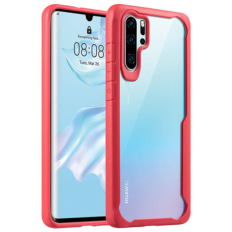 Coque Rebord Contour Silicone et Vitre Transparente Miroir Housse Etui Z02 pour Huawei P30 Pro New Edition Rouge